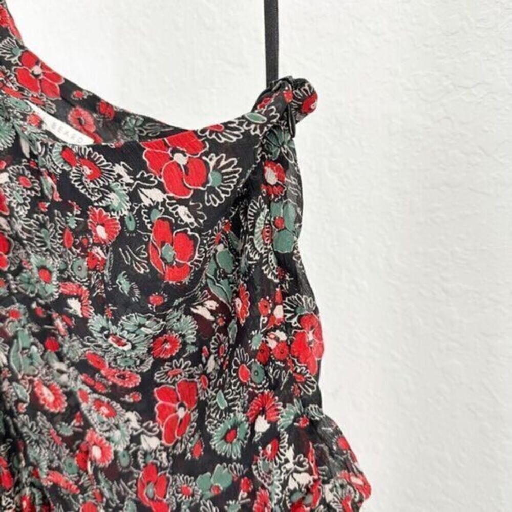 Veronica Beard Ballard‎ Silk One Shoulder Floral Ruffle Dress Black Red Size 8 - Picture 6 of 13